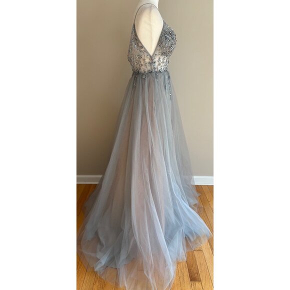 Andrea & Leo Couture A0672 NWT Smoky Blue Embellished Tulle Prom Ball Gown Sz 4 - Picture 4 of 16
